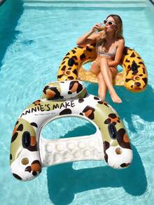 Inflatable Swimming Pool Floating Chair With Cup Holder, Water Hammock Lounge Chair, Leopard Print, Ideal For Summer Relaxation - A - View 2