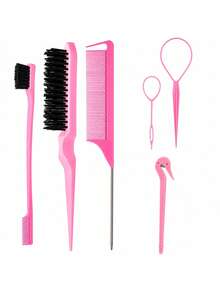 Hair Styling Tool Set (Includes Spray Bottle, Rat Tail Comb, Hairline Comb And Sectioning Clips) Lightweight Accessory Set, Suitable For Daily Updos, Buns, Sectioning And Smoothing Hairstyles - Pink - View 14