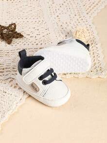 1 Pair Newborn Boy Colorblock PU Flat Anti-Kick Casual Versatile Cute Infant Sneakers Suitable For Spring And Autumn - White - View 2