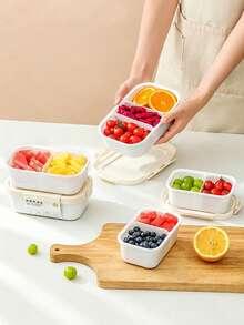1pc/Sealed Fresh-Keeping Lunch Box With Lid, Food Storage Container, Divided Bento Box, Refrigerator Storage Box, Kitchen Storage, Portable Outdoor Insulated Lunch Box, Suitable For Home, Restaurant, Office, Fruit, Picnic, School, Holiday Gathering, Holiday Party, Meal Prep, Holiday Gift Box. - Off White - View 7