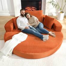 Flieks Multifunctional Freestanding Folding Sofa Bed (Boneless Couch) – Oval Bed With Cushions, Modular Sofa, Corduroy Fabric Cover (173 X 176 Cm), Suitable For Apartments, Living Rooms, Bedrooms - 橘色 - 查看 2