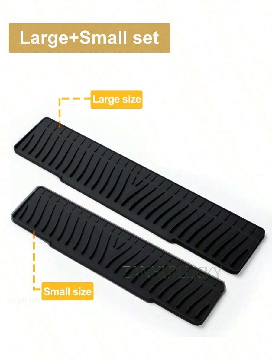 2026 Set Accesorios Antisalpicadura Cocina: Bandeja Goteo + Alfombrilla Secado Utensilios Antideslizante - Traje negro (45cm+58cm) - Ver 1