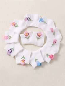 10雙純白色嬰幼兒花卉圖標極簡時尚透氣短襪，柔軟舒適，新生兒行走襪，可愛時尚，隨機顏色，兒童禮物 - 彩色 - 查看 4