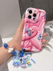 Disney Has Authorized, Phone Case - Chain Set, The Stitch Lilo & Stitch 3D Phone Case Plus A Silicone 3D Stitch Bracelet With Metallic Ring Removable Bracelet, Stitch And Angel Pattern, Compatible With Iphone17/16/15/14/13/12/23/XS/XR/X Plus Pro Max, A Stylish Cartoon Phone Case, The Perfect Gift Choice, Phone Protection, Durable Phone Cover, Great Gift For Friends And Family. - White - View 6