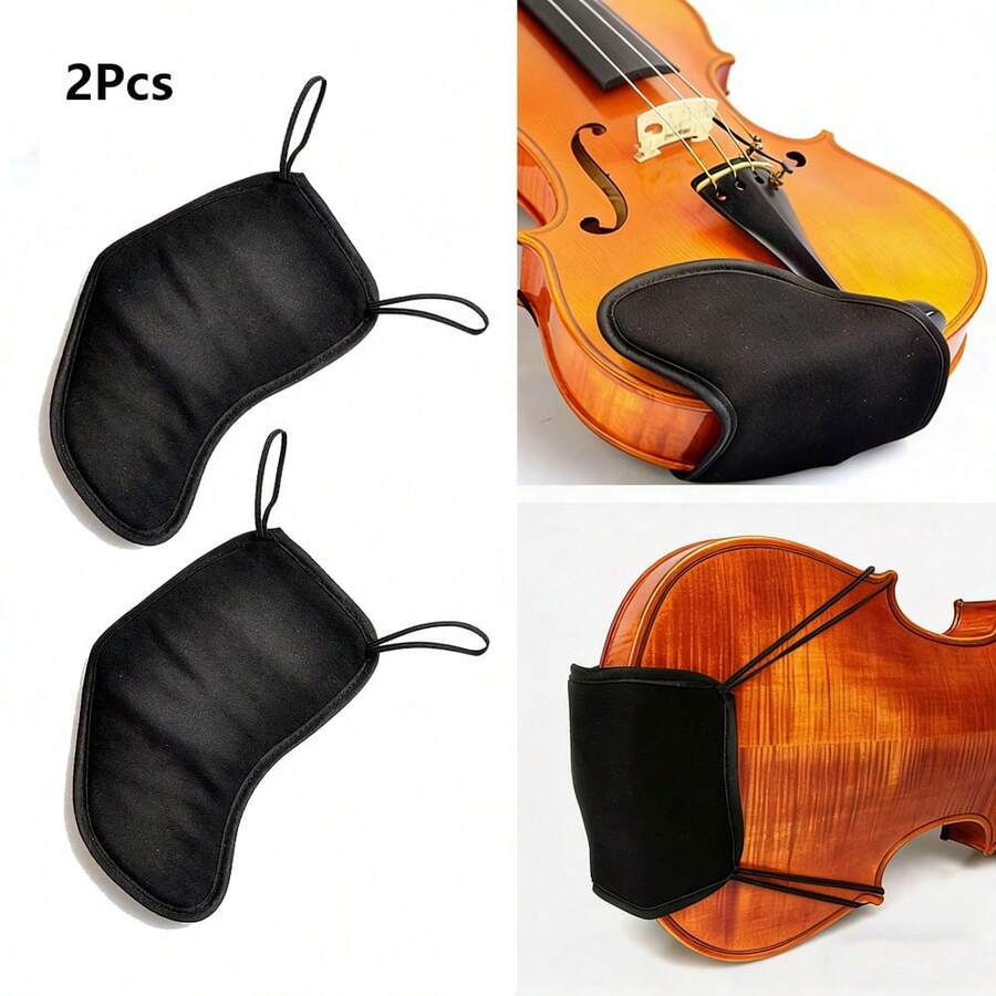 2Pcs Violin Chin Rest Pads, Violin Chin Rest Covers, Protective Covers, Suitable For 3/4 4/4 1/2 Violin Accessories - Black - View 1