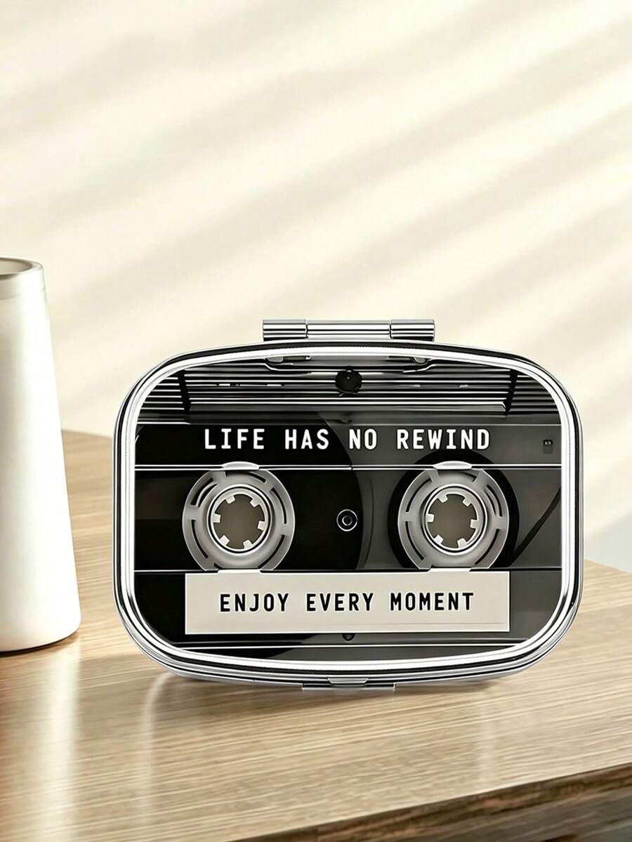 Retro Cassette Tape Design Square Pill Box - Compact Pill Box With Internal Compartments, Perfect For Managing Your Daily Medications While Traveling. Size Fits Conveniently In Pockets And Bags