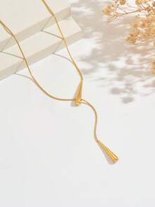 1pc Fashion Creative Water Drop Snake Bone Chain Necklace, Minimalist Versatile Water Drop Pendant Snake Bone Chain Y-Shaped Necklace, Suitable For Women's Daily, Vacation, And Party Wear - Gold - View 4