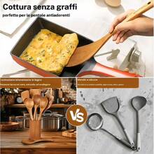 Ensemble de 9 ustensiles de cuisine en teck naturel – Outils de cuisson en bois à prise souple avec repose-cuillère, anti-rayures pour ustensiles antiadhésifs - défaut - Voir 3