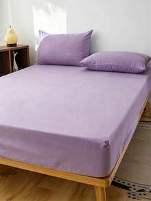 Camel Color Brushed Skin-Friendly Soft Comfortable 3 PiecesBed Sheet Set - Violet Purple - View 3