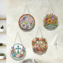 4pcs/Set Set Lukisan Berlian Pola Buket Selamat Datang di Rumah Set Meja 5D DIY Seni Berlian Dekorasi Meja Kerajinan Inlay Batu Permata Dekorasi Meja Kamar Tidur Rumah - View 6
