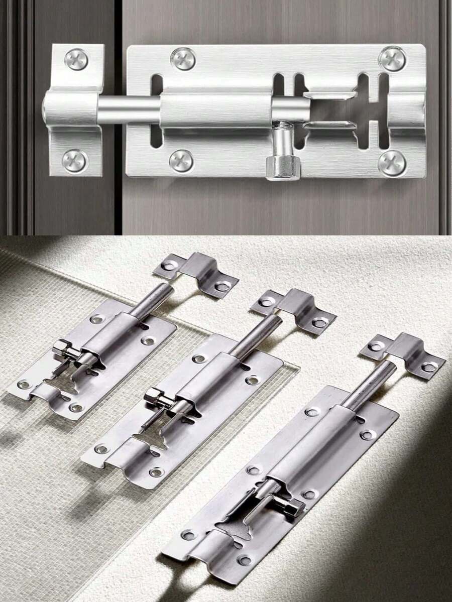1 buah Kunci Baut Pintu Stainless Steel, Kunci Geser Persegi 1,2/3/4/6 Inci, Kunci Silinder Pemasangan Permukaan, Cocok Untuk Lemari, Kamar Mandi, dan Ruangan Serbaguna - Pin persegi - View 1