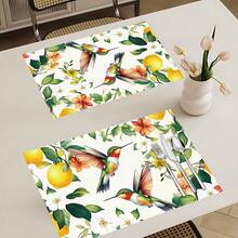 1pc/4pcs/6pcs, Home Decor, Floral & Bird Pattern Printed Linen Placemats, All-Season Use, Suitable For Dining Table, Washable Placemats, Coasters, Kitchen Placemats, Home Goods, Kitchen Supplies, Table Decor - Multicolor - View 9