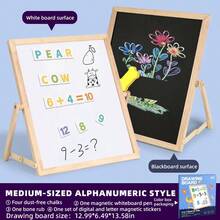 Kids Foldable Multifunctional Drawing Board (Black & White + Magnetic Whiteboard), Wooden Double-Sided Magnetic Drawing Board With Numeric & Alphabet Magnetic Stickers, Early Education Intelligent Scribble & Writing Board - Multicolor - View 10