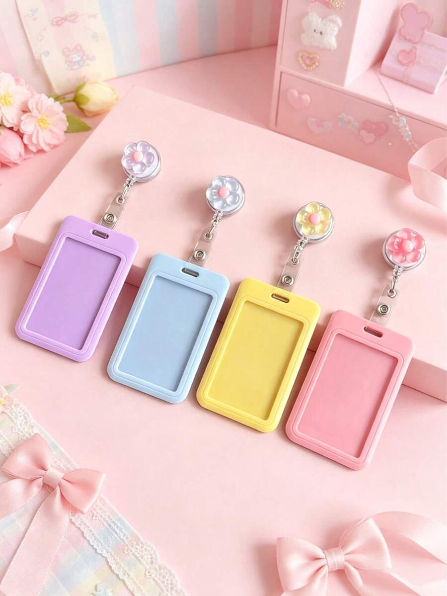 1 PC Colored Flower Card Holder For Transit Cards, Badges, Business Office Credit Cards, Bank Cards, And ID Cards. Suitable For, First Day Of School - Multicolor - View 1