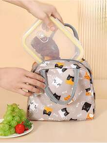 Large Capacity Fresh Print Five-Pointed Star Candy Cat Watermelon Insulated Lunch Bag With Ice Pack, Portable Handheld Lunch Box Suitable For Men And Women, Cold And Heat Insulation Handbag For Work, Picnic, Travel - Multicolor - View 6