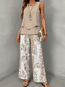 Conjunto Elegante de Cardigán y Pantalón en Color Sólido - Albaricoque - Ver 1