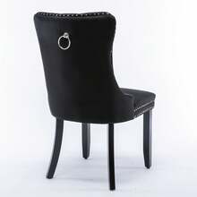 Set Of 2 Tufted Velvet Dining Chairs, Solid Wood Legs, Modern Style For Kitchen And Living Room - Black - View 5