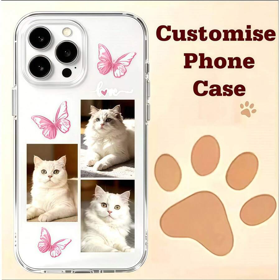 1pc TPU Space Puff Case DIY Customized Font Phone Case, Name Phone Case, Eternal Phone Case, Heart Phone Case, Autumn/Winter Phone Case, TPU Protective Cover, Halloween, Christmas, Anniversary Gift, Valentine's Day Gift, Birthday Gift, Wedding Gift, Mother's Day, Father's Day, Best Friend Gift, Gift For Mom/Dad, Gift For Boyfriend/Girlfriend, Compatible With Apple 17 16 ProMax/16 Pro/16 Plus/16/15 ProMax - Clear - View 1