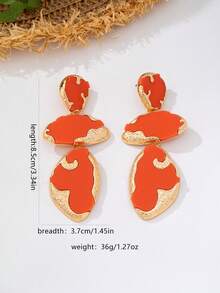 1 Pair Vintage Luxury Gold-Plated Alloy Red Enamel Three-Layer Asymmetrical Textured Dangle Earrings, Suitable For Women's Evening And Daily Wear - Red - View 7