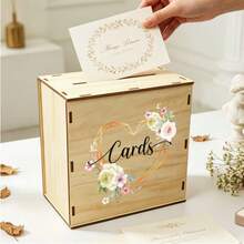 1pc Rustic Floral Greeting Card Box, Suitable For Wedding, Baby Shower, Bridal Shower - Storage Box With Wedding Envelopes, Cash And Gift Card Display Slots, Easy To Assemble Party Table Centerpiece - 1PC - View 2