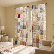 2pcs Floral Patchwork Pattern Digital 2D Printed Curtains, 100% Polyester Machine Washable Decorative Curtains, Suitable For Bedroom, Living Room, Kitchen, Balcony, Apartment, Hotel, B&B Exclusive Modern Artist Home Decor (Rod Not Included), Living Room Curtains, Privacy Window Design, Durable Fabric, Autumn, Thanksgiving Decoration, Perfect Holiday Gift For Family And Friends, All Season Applicable, 2D Flat Print, 90gsm - Multicolor - View 9