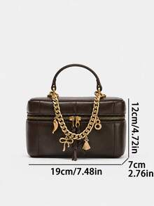 Damen Handtasche mit doppeltem Reißverschluss, elegante weiße Make-up-Tasche mit Paspelierung und Anhänger-Dekoration, verstellbarer und abnehmbarer Umhängeriemen - Kaffeebraun - Übersicht 3
