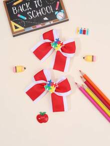 2/8 piezas de pinzas para el cabello de niña para la vuelta a la escuela, de varios colores, con lazo de cinta de unicolor, lindo pasador de lápiz, barrettes para el primer día de escuela, accesorio para el cabello como regalo para estudiantes - Multicolor - Ver 11