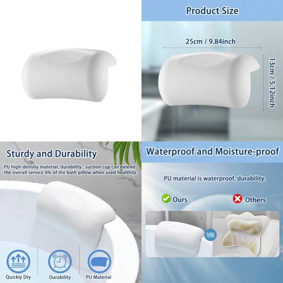 Bath Pillow Bathtub Pillow Bath Pillows For Tub Head And Neck Support Waterproof Bath Tub Pillows With Strong Non-Slip Suction Cups Relaxing Bath Accessories For Soaking Spa White - White - View 1
