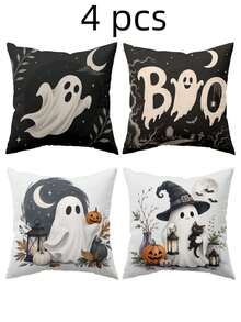 1/4pcs New Halloween Pattern Pillowcase, Halloween-Themed Cushion Cover, Decorative Pillowcase, Square Pillowcase, Halloween Decoration, Decorative Pillow, Suitable For Living Room, Sofa, And Bedroom Party Decoration, Pillow Insert Not Included - Multicolor - View 10