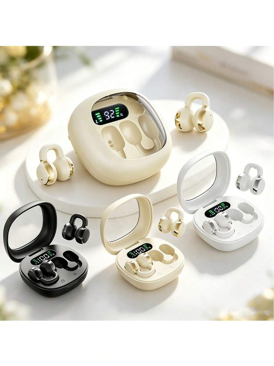 Ear Clip Open-Ear Wireless Earbuds, 5.4 Version True Wireless Sports Earphones With Digital Battery Display Charging Case, Directional Sound Transmission With No Leakage, High-Definition Lossless Stereo Sound Quality, Touch Control Support, Compatible With Apple And Android Devices