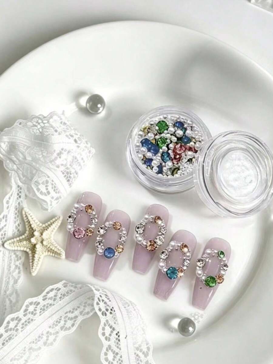 1 Box Mixed Nail Art Decorations, Colorful Rhinestones Paired With Pearls, Metal Chains And Star Accents, Rich Colors And Sparkling Texture, Suitable For Christmas Theme Nail Art, Can Create Christmas Tree, Wreath And Other Styles, Easily Create Holiday Atmosphere, Beginners Can Easily Use, Suitable For Daily Commute, Dates, Parties, Wide Range Of Uses, High Cost-Performance Nail Charms - Multicolor - View 1