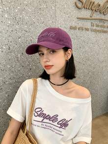 1件女款復古字母刺繡棒球帽，時尚百搭寬帽簷大頭圍帽子，防曬棒球帽，度假旅行必備，校園禮物 - A - 查看 4