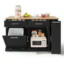 Kitchen Island On Wheels With Fold-Down Worktop, Serving Cart With Bin, 4-Tier Spice Rack, 2 Drawers And Lockable Casters, 120 * 45 (70) * 93 Cm - 黑色 - 查看 9