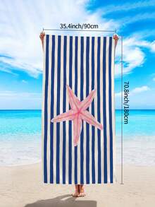 1pc Blue Striped Beach Towel, Minimalist Striped Starfish Print Large Beach Towel, Ultra-Fine Fiber Quick-Dry Absorbent Sand-Resistant Beach Towel, Towel, Suitable For Travel, Swimming Pool, Diving, Surfing, Yoga, Camping, Beach Party And Party Decoration Beach Towel, Summer Beach Travel Essential, Vacation Bathroom Decoration Water Party Multi-Functional Beach Towel - Dark Blue Stripes - View 12
