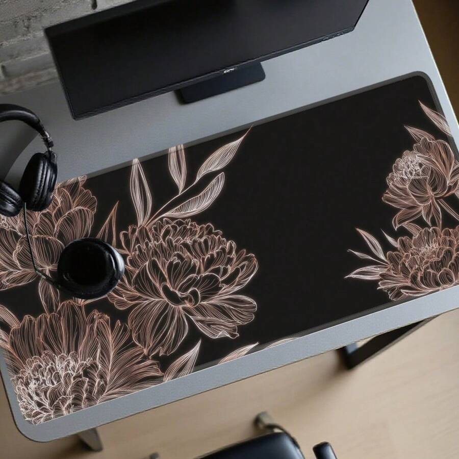 Extra Large Gaming Mouse Pad | Ultra Wide Computer Desk Accessory, Rose Gold Peony Floral Pattern, Non-Slip Rubber Base, Washable Surface, Multiple Sizes Available - Mouse Pad - View 1