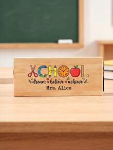 1pc Custom Teacher Name Chalkboard Eraser, Personalized Wooden Blackboard Cleaner, Back To School Teacher Appreciation Gift,Custom Name Blackboard Eraser For Classroom Decor Teacher Gift - Multicolor - View 9