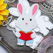 Cartoon Bunny Metal Cutting Dies, Cute Rabbit With Book Die Cuts For Birthday Cards | Teacher's Day Cards | Graduation Season Cards | Scrapbooking - A - View 7