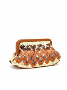 1 pieza Bolso de mano tejido de color arcoíris, simple y de moda, adecuado para uso casual/diario - Marrón - Ver 3