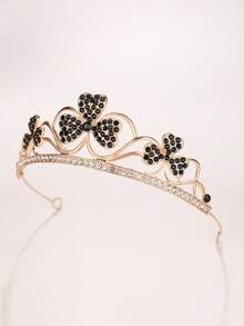 1pc Fashionable Exquisite Alloy Crown Hair Accessory For Women Wedding Party - 44009 Gold Black - View 4