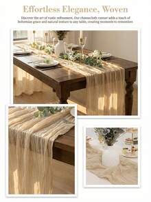 1pc/6pcs 35*71/118/157 Inches Beige Cheese Cloth Table Runner And Napkins, Rustic Transparent Table Runner With Wave Edges. Suitable For Wedding Decoration Arch, Garden Arch, Bridal Shower, Wedding, Festival, Valentine's Day, Holiday, Birthday Party - Beige - View 2