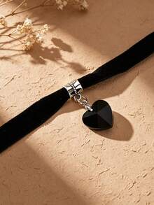 Heart Charm Choker - màu đen - Xem 3