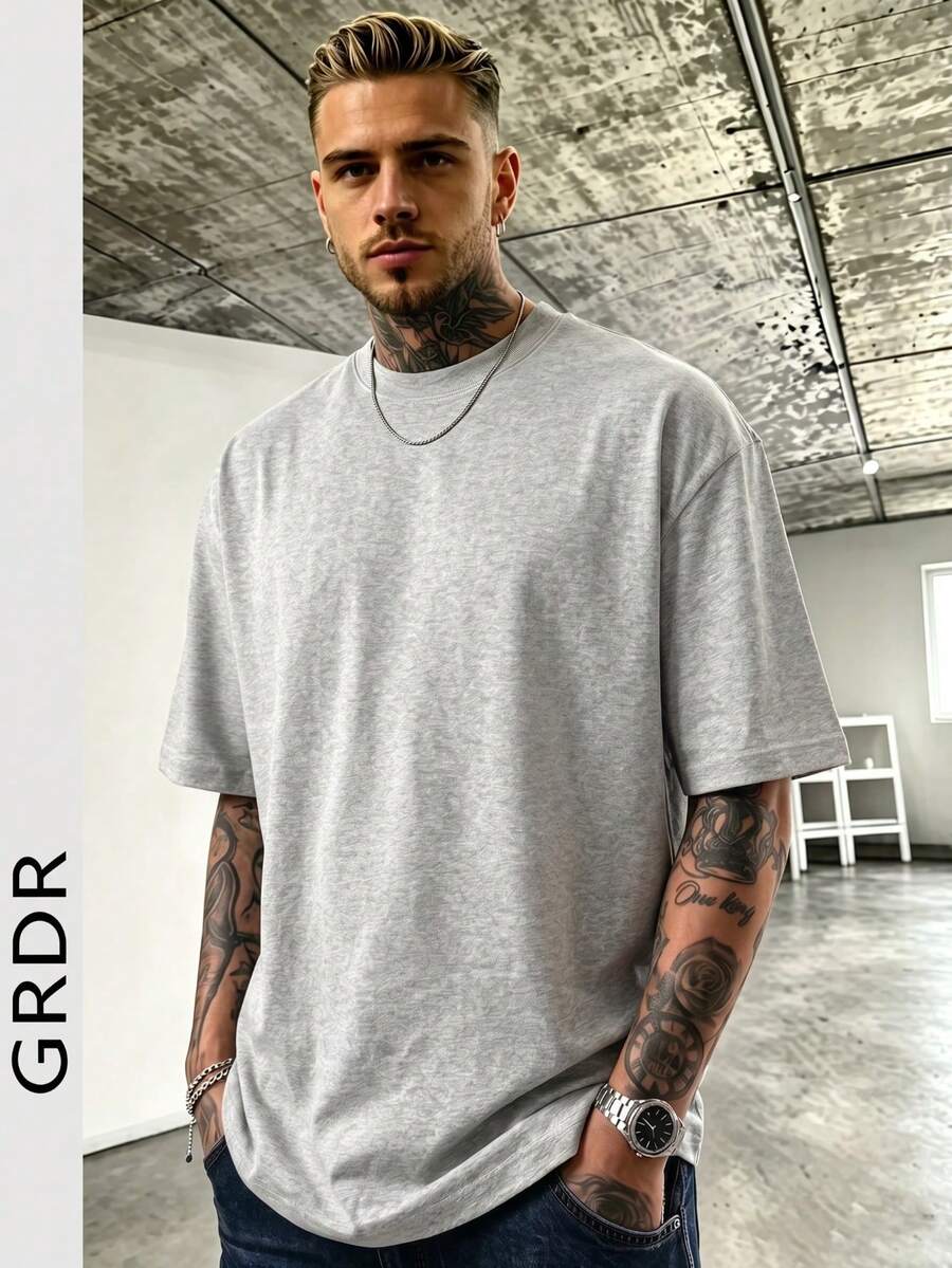GRDR 男士时尚简约纯色圆领短袖T恤，适合日常休闲穿着