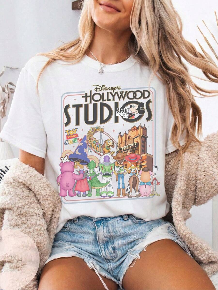 Loose Oversize Retro Toy Story 5 T-Shirt, Woody Buzz Disney Tee, Family Travel Tops, Disney Park Group Vacation Shirts - 白色 - 查看 1