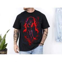 T Shirt Dark-Colored Anime  Shirt Red-Eyed Warrior Pattern Customized Round Neck T Shirt - 黑色 - 查看 1