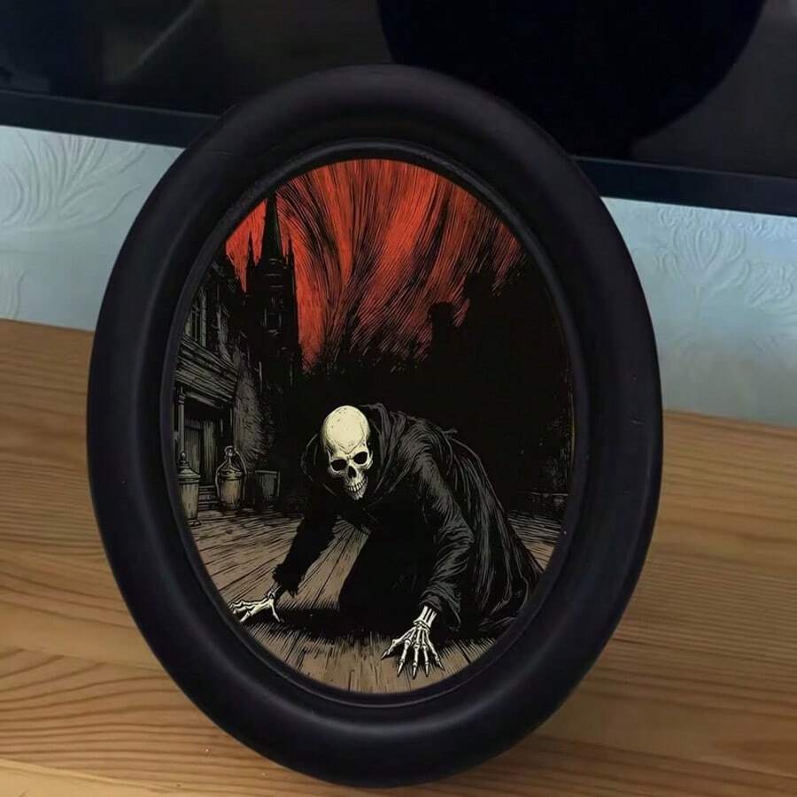 1pc Black Gothic Vintage Oval Picture Frame, Handmade Craft Artwork, Perfect For Home Office And Holiday Decor, Ideal Gift For Collectors, No Drilling Required