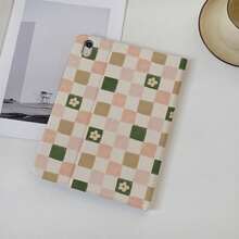 1pc Muted Green, Pink & Brown Checkerboard With Tiny Flower Print Tri-Fold Tablet Case With Pen Slot, Multi-Angle Magnetic Stand Cover With Auto Sleep/Wake, Compatible With IPad PRO/AIR, Compatible With SAMSUNG,Compatible With XIAOMI Pad 5/6/8,Compatible With Oppo Pad,Compatible With Huawei Matepad,Compatible With Vivo Pad,Compatible With Honor Pad,Compatible With Lenovo Xiaoxin Pad - Multicolor - View 3