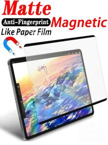 1片磁吸磨砂紙感螢幕保護膜，防眩光防指紋防爆防刮，適用於 Galaxy/Matepad/Holor/ 11/13/10.9 吋 Pro/Air 2025/2024 第5/6/7/8/9/10/11代，辦公繪圖書寫膜，兼容電容式觸控筆，軟膜 - 霧面 - 查看 2