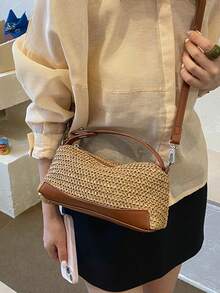 BAILEE Leisure Travel Woven Color-Blocked Shoulder Bag With PU Handle And Weaving Design. Perfect For Beachwear And Gift-Giving. - Multicolor - View 7