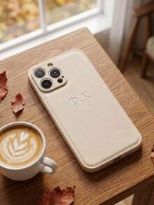 客製化手機保護殼，相容 17 16 15 14 13 12 11 Pro Max Air Plus S25 S24 S23 S22 S21 Ultra FE，INS 韓系奢華 PU 皮革，個性化首字母姓名 3D DIY 金色字母，個性化禮物 - 白色 - 查看 3
