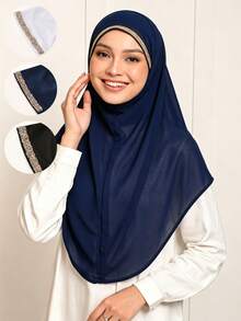 1pc Women's Solid Color Elastic Chin-Covering Headscarf, Can Be Used As Hijab, Headscarf, Veil, Suitable For Daily Wear, Breathable And Comfortable, Can Be Used As Inner Headscarf Or Veil - Solid Color - View 3